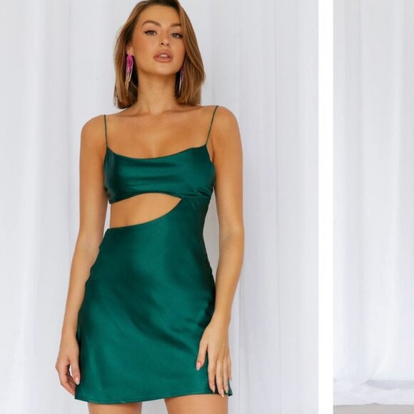 Hello Molly Bar Top Dancing Satin Dress Green Teal Size Small/4 - Picture 1 of 8